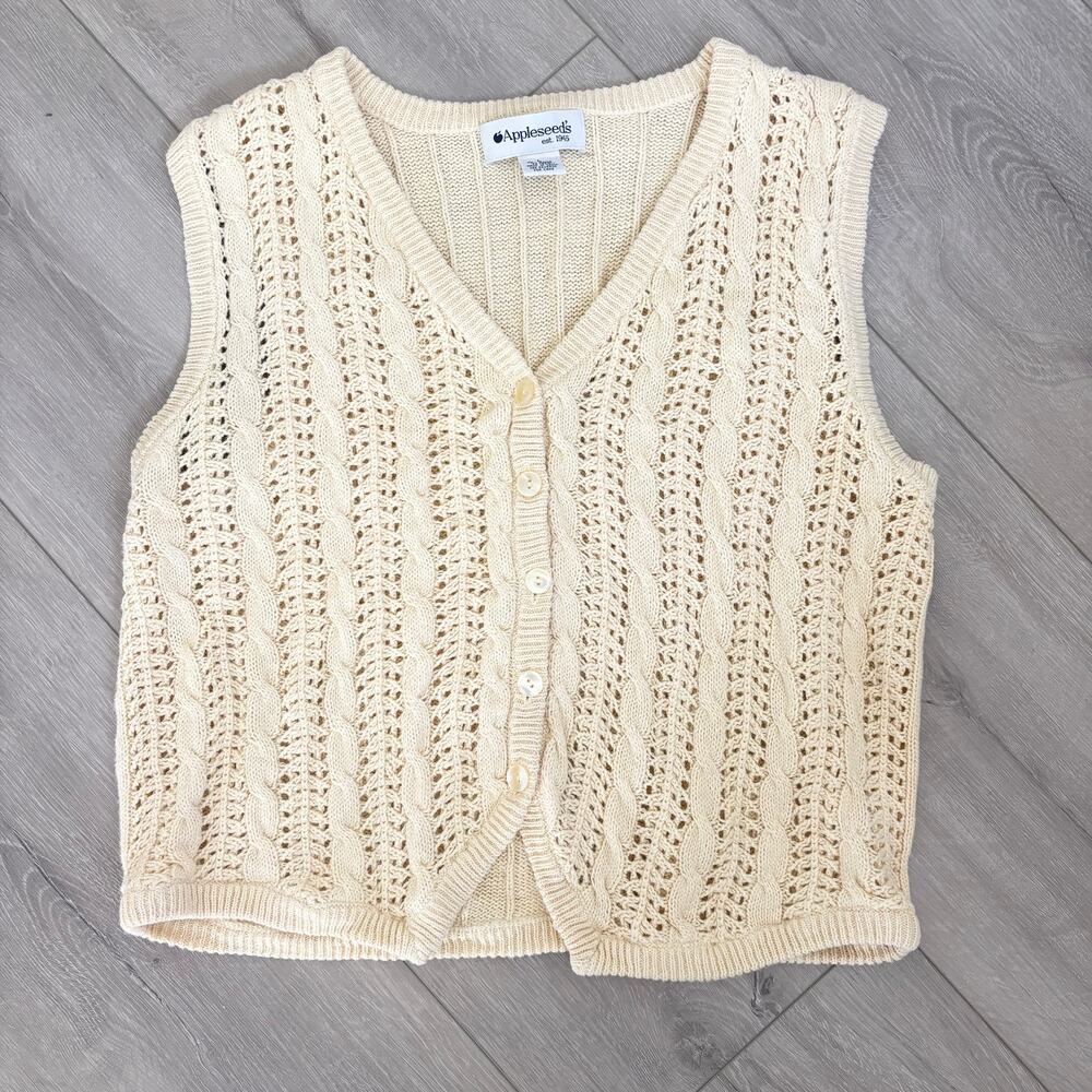 Vintage Butter Yellow Cotton Blend Button Up Vest Cardigan Sweater Womens' Large